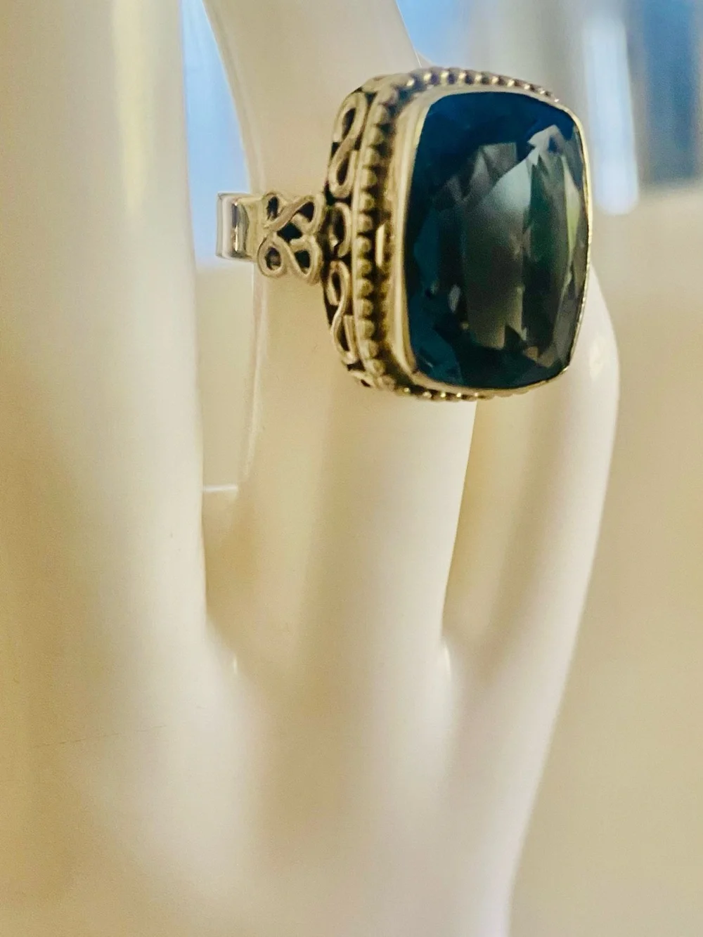Sterling Silver Ring with Cushion Blue Topaz Gemstone